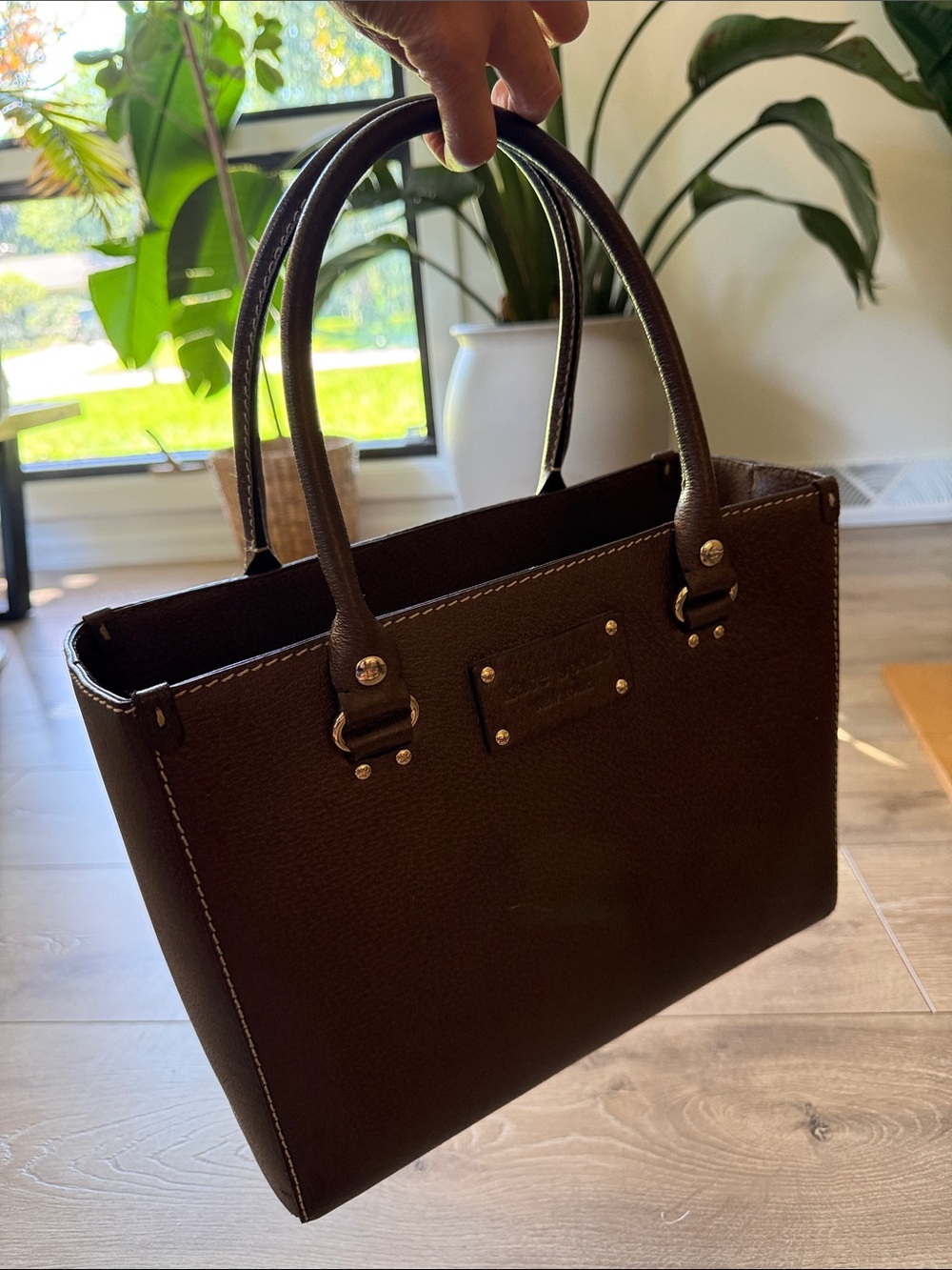 kate spade brown leather satchel with gold hardware - Picture 6 of 9